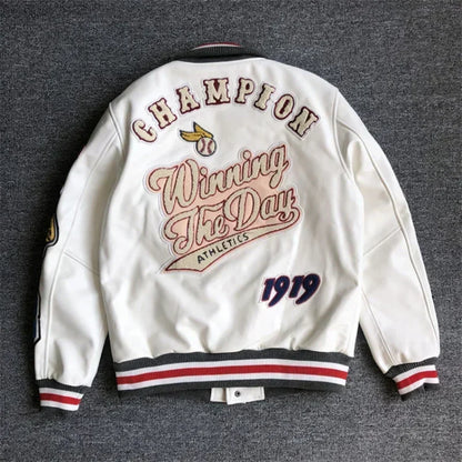 Trendy embroidery leather jacket