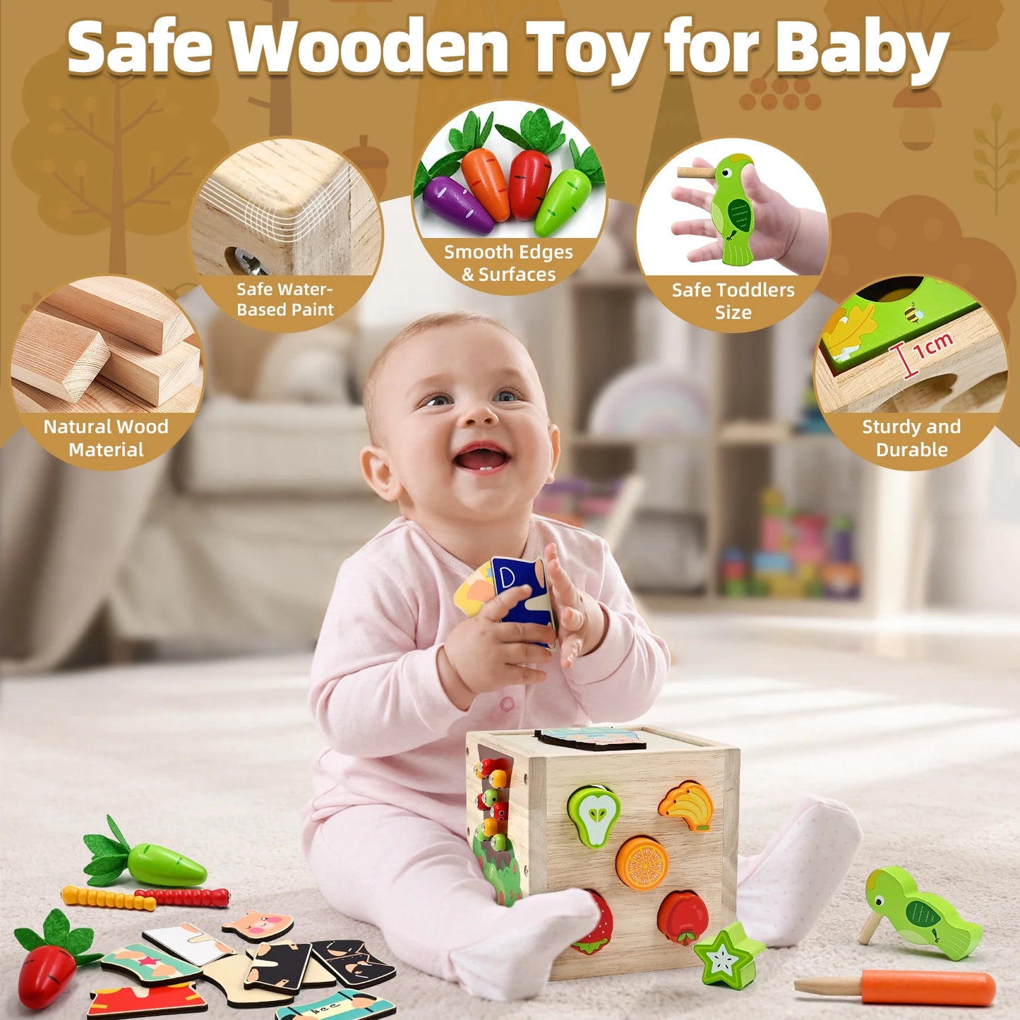 Baby wooden activity cube center toys