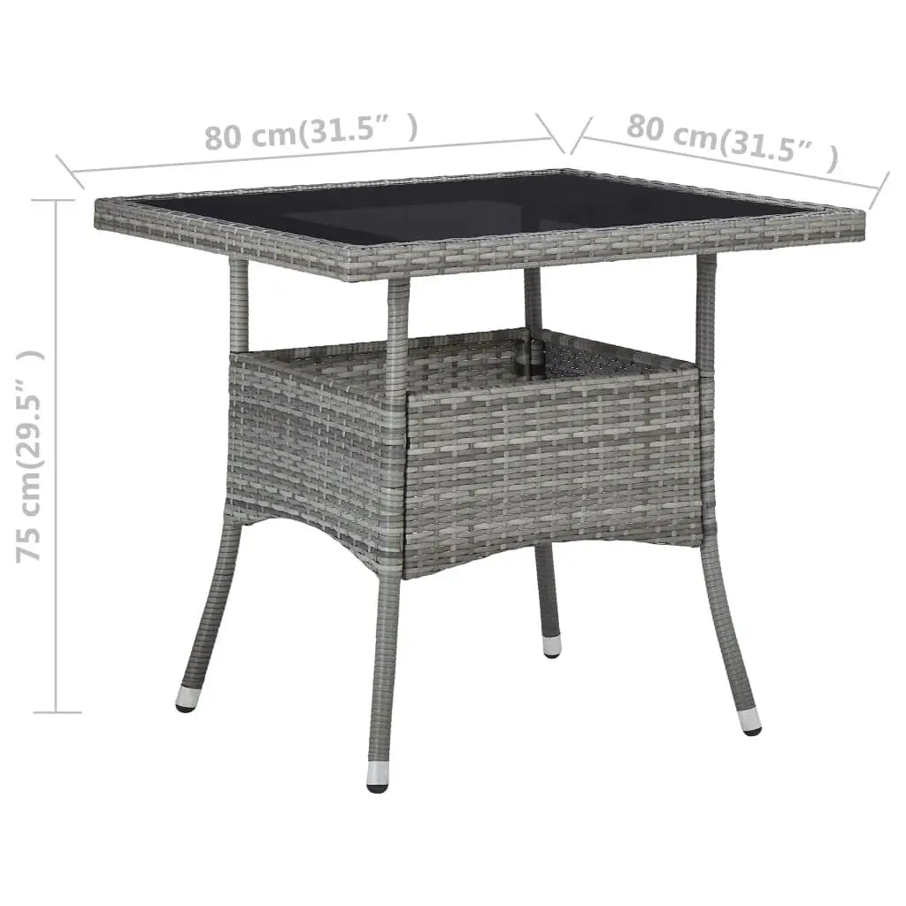 Poly rattan outdoor dining table with glass top