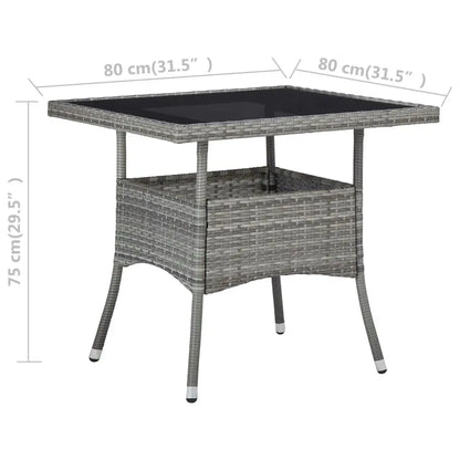 Poly rattan outdoor dining table with glass top