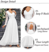 Women's Floral Lace Maxi Long Sleeve Wedding Dress