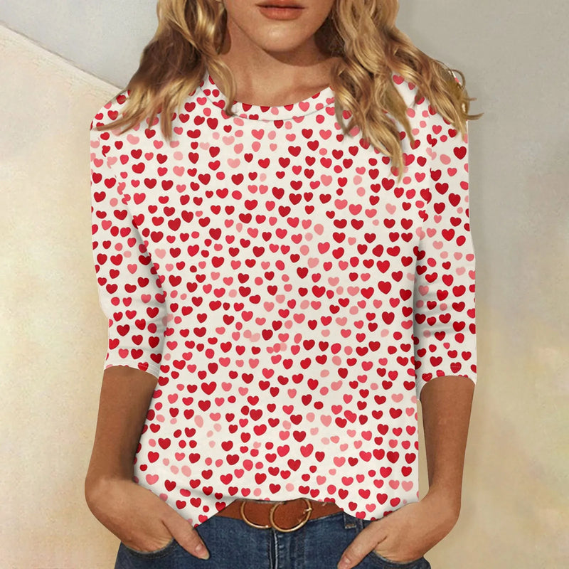 Heart Print Long Sleeve Top For Women
