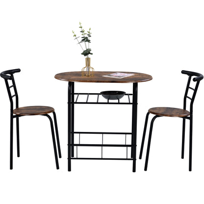 Wooden steel frame 3-piece dining table & chair set