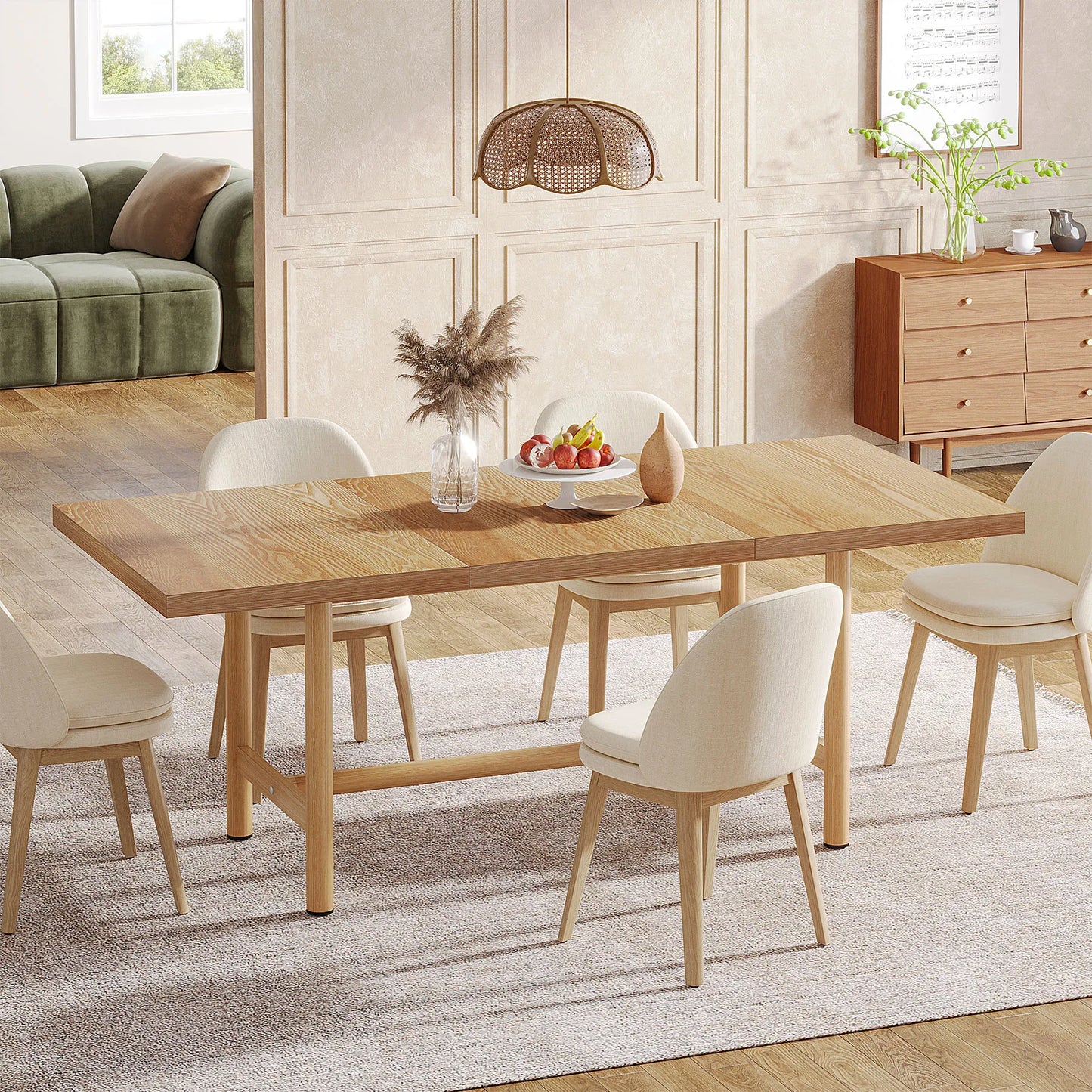 Rectangular dining table with metal legs