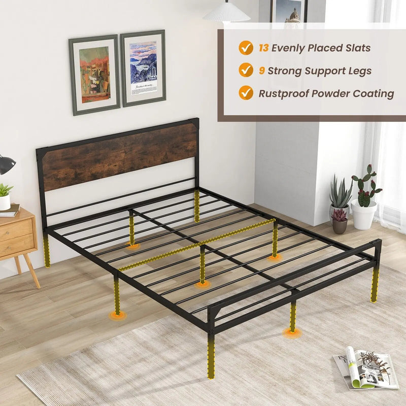 Industrial Metal Platform King Bed Frame