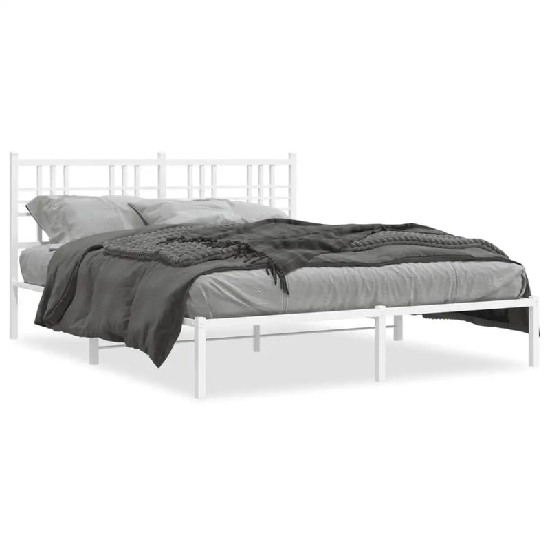 White Metal Bed Frame with Headboard