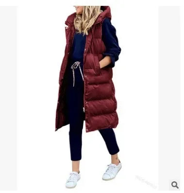 Women's solid color hooded long coat