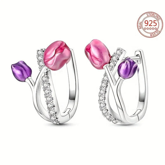 925 sterling silver sparkling tulip earrings