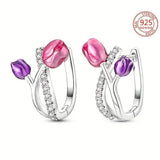 925 Sterling Silver Sparkling Tulip Earrings