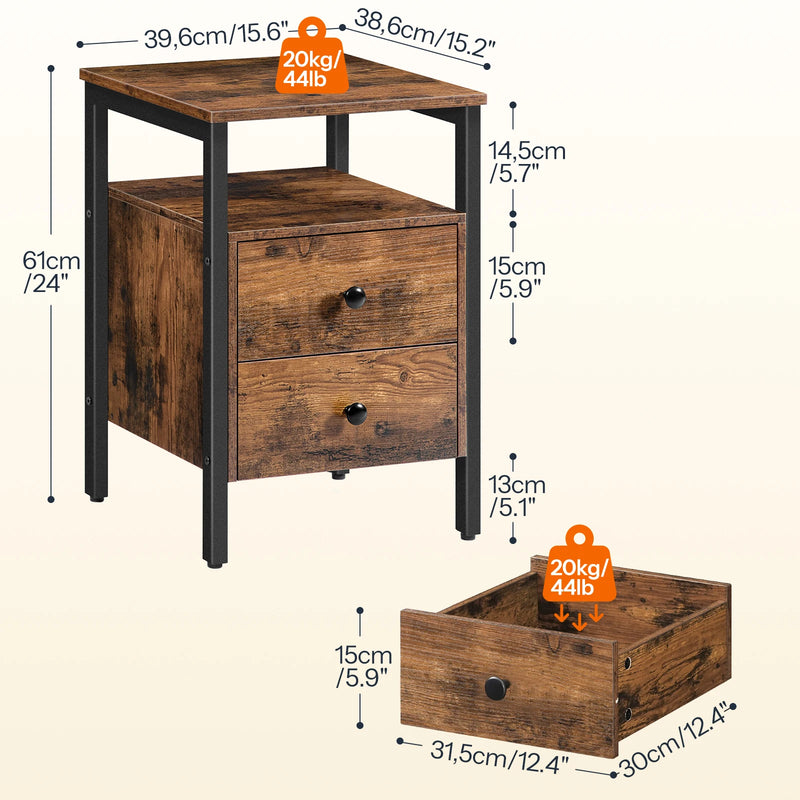 Nightstand Bedside Table with 2 Drawers