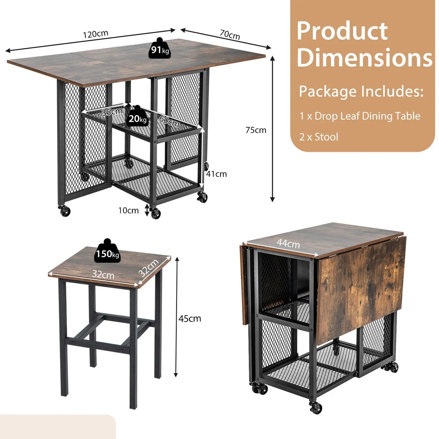 Foldable dining table set