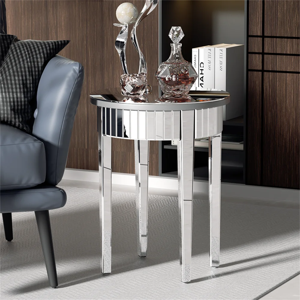 Modern silver mirrorred side table