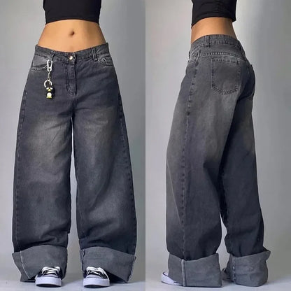 Fashion retro punk high waist wide leg trousers