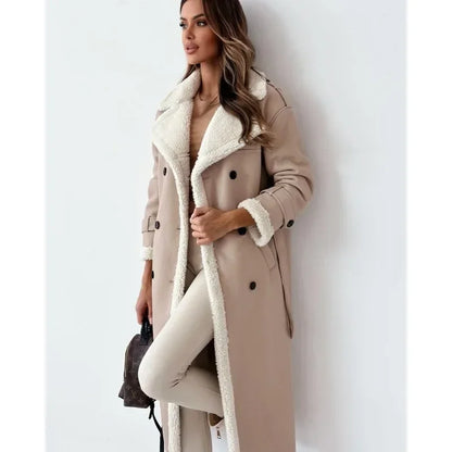 Ladies long sleeved lapel collar elegant soft coat