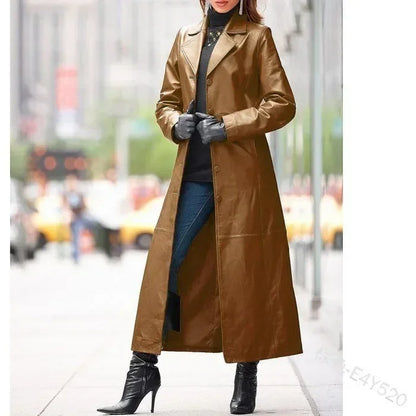 Fashion button leather long-cut coat
