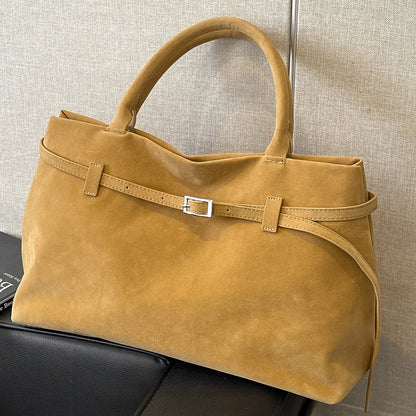 Buckle decorative design faux suede handbag