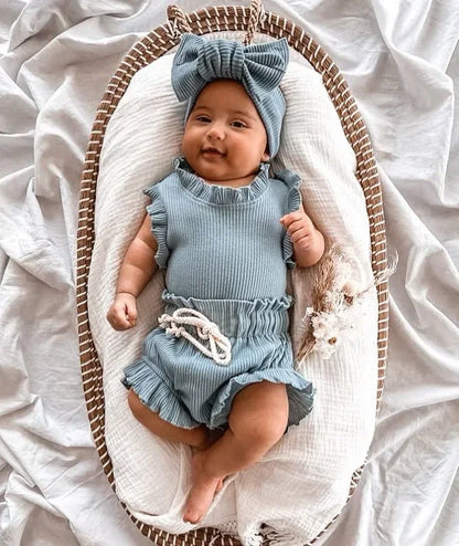 Cotton ruffle newborn girl clothes set