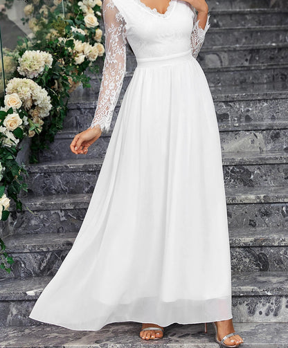 Women's floral lace maxi long sleeve wedding dress