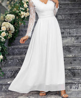 Women's Floral Lace Maxi Long Sleeve Wedding Dress