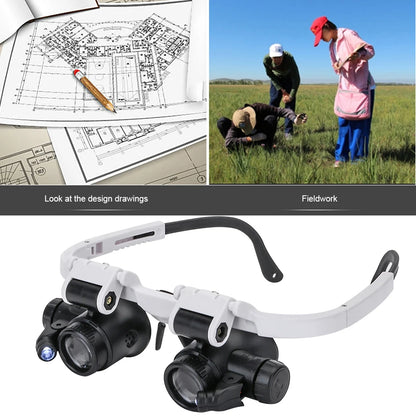 2led head-mounted illuminating telescopic magnifier glasses