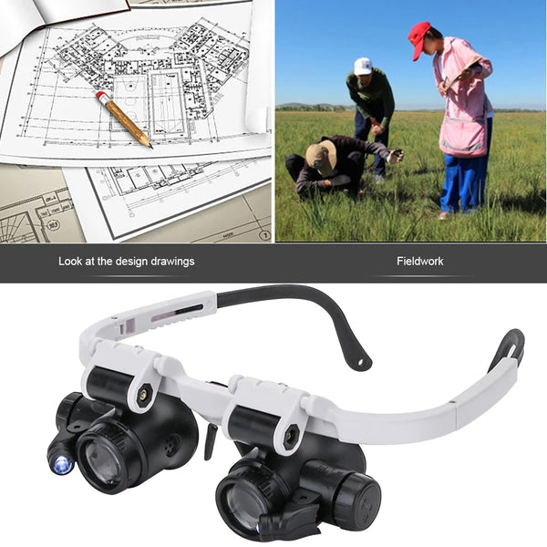 2LED Head-Mounted Illuminating Telescopic Magnifier Glasses