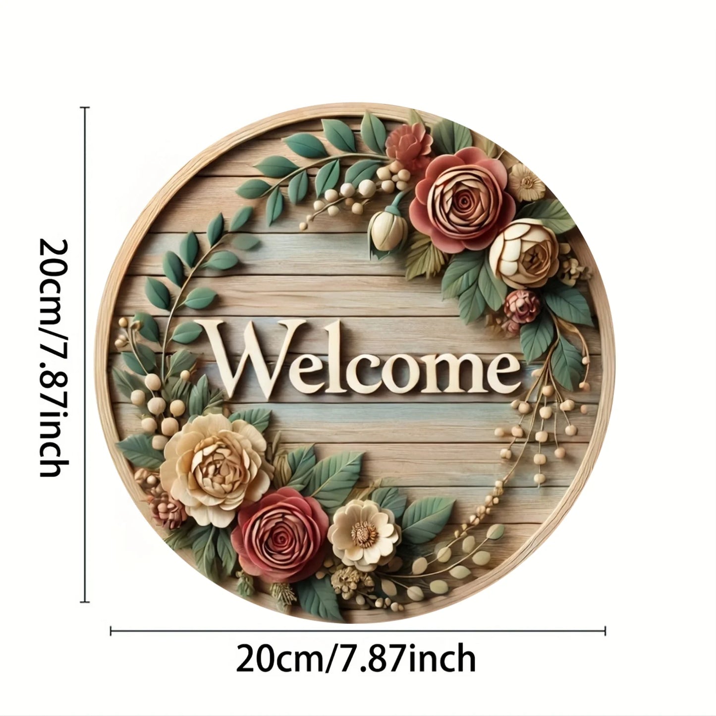 Round retro wooden wreath welcome sign for home decoration