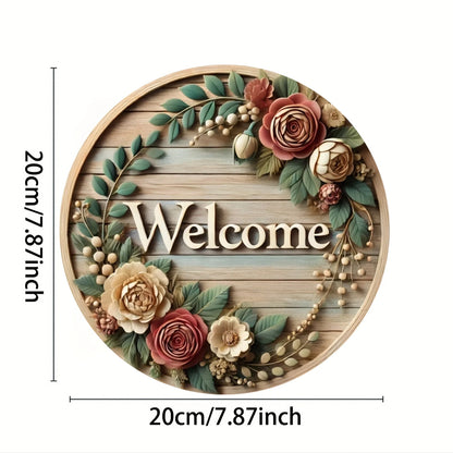 Round retro wooden wreath welcome sign for home decoration