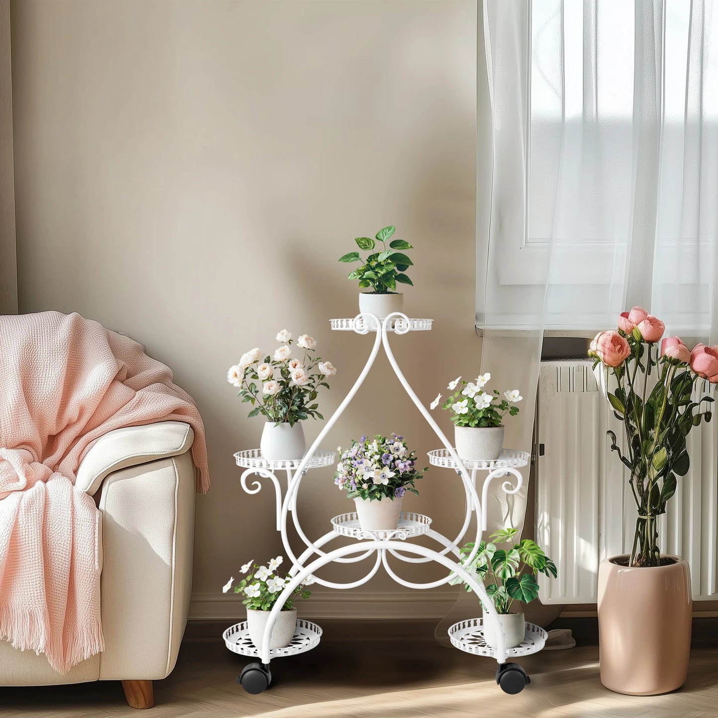 Indoor outdoor tall plant rack with rolling wheels