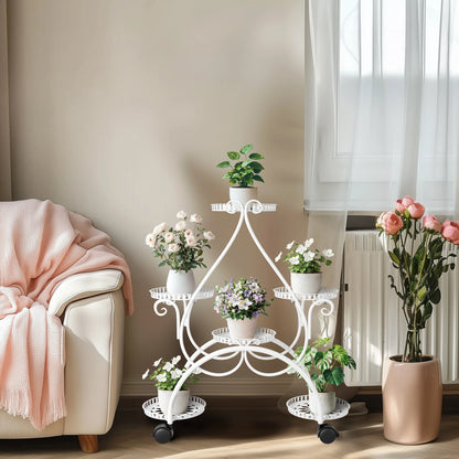 Indoor outdoor tall plant rack with rolling wheels