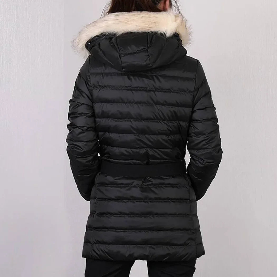 Winter cold proof warm mid-length hooded coat