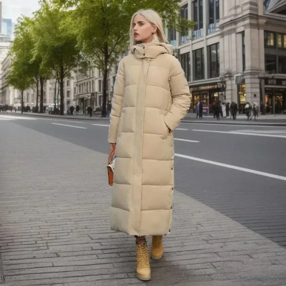 Woven block trend hooded down parkas coat