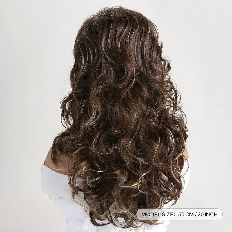 Natural Synthetic Mixed Brown Wigs with Bang