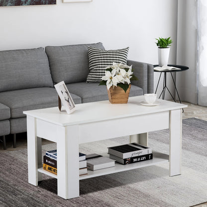 Lift up top coffee table with storage and shelf