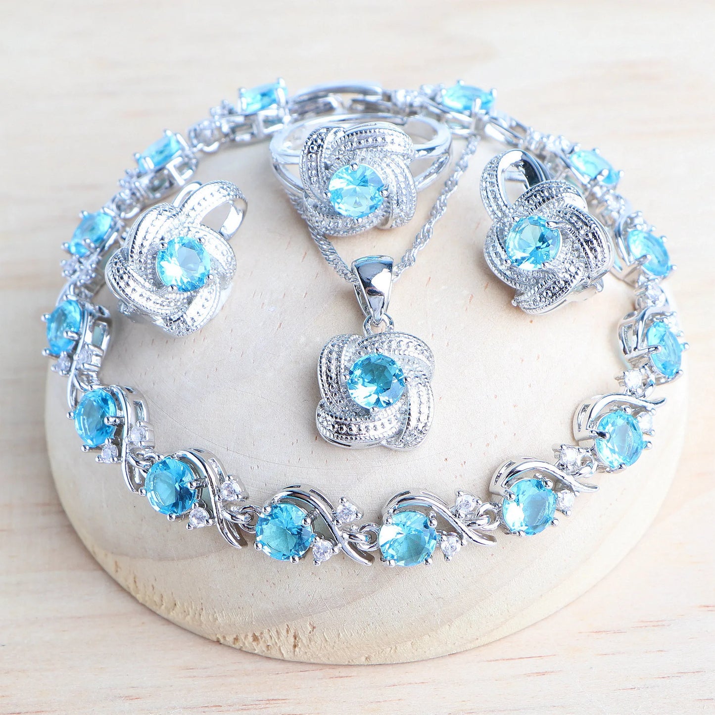 Blue zirconia women jewelry set