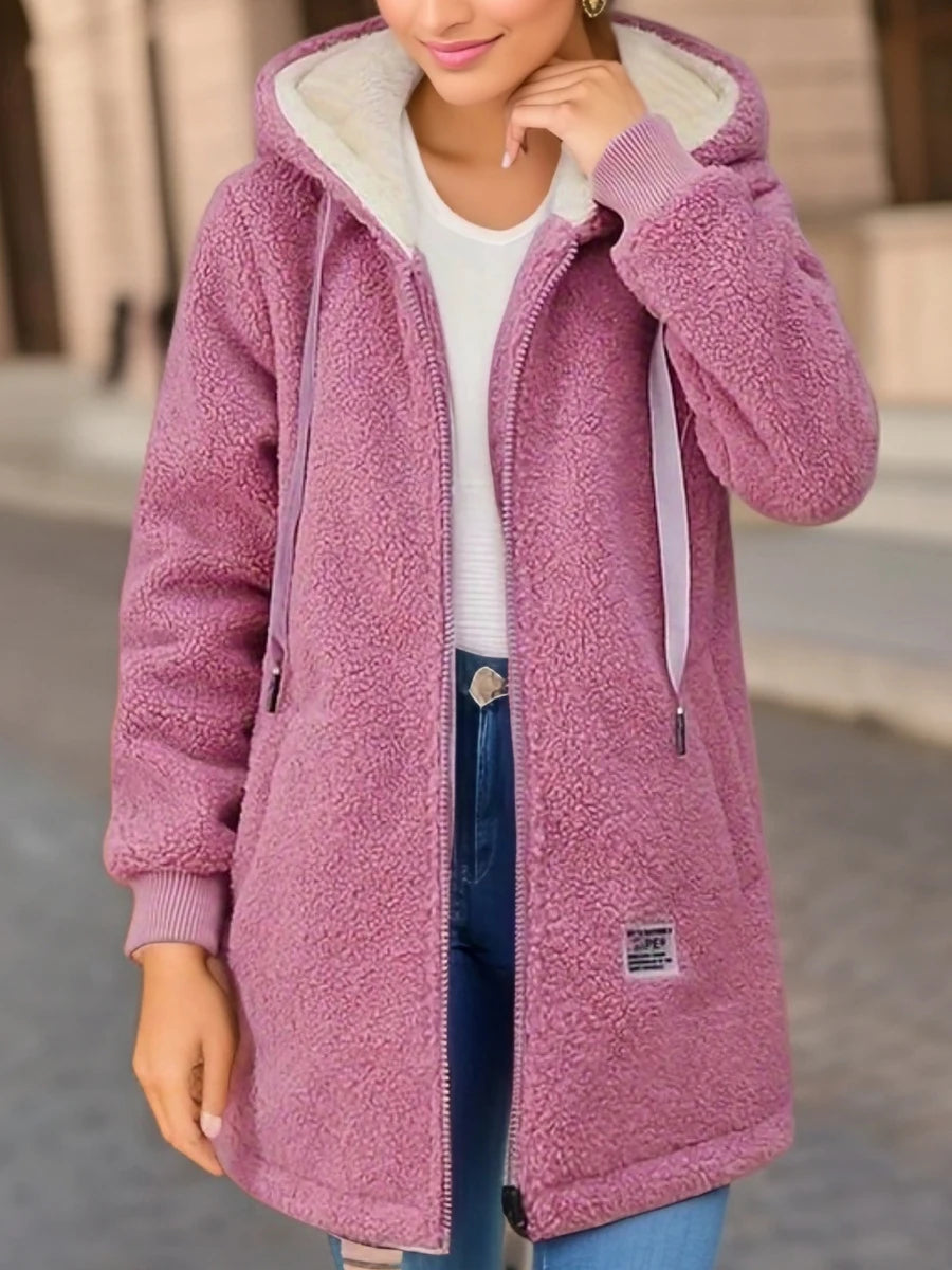 Hooded thickened fleece-lined wool jacket