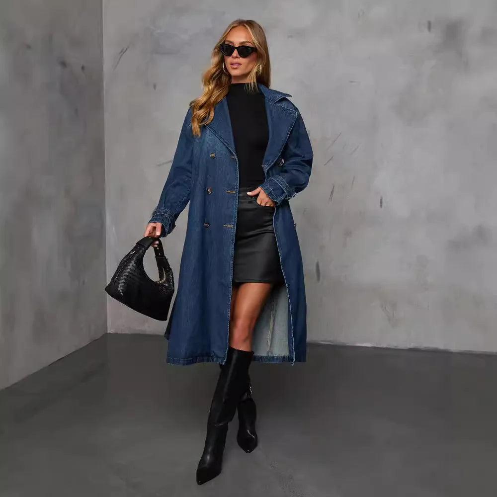 Temperament denim trench coat