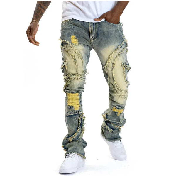 Fashion Ripped Stacked Jeans