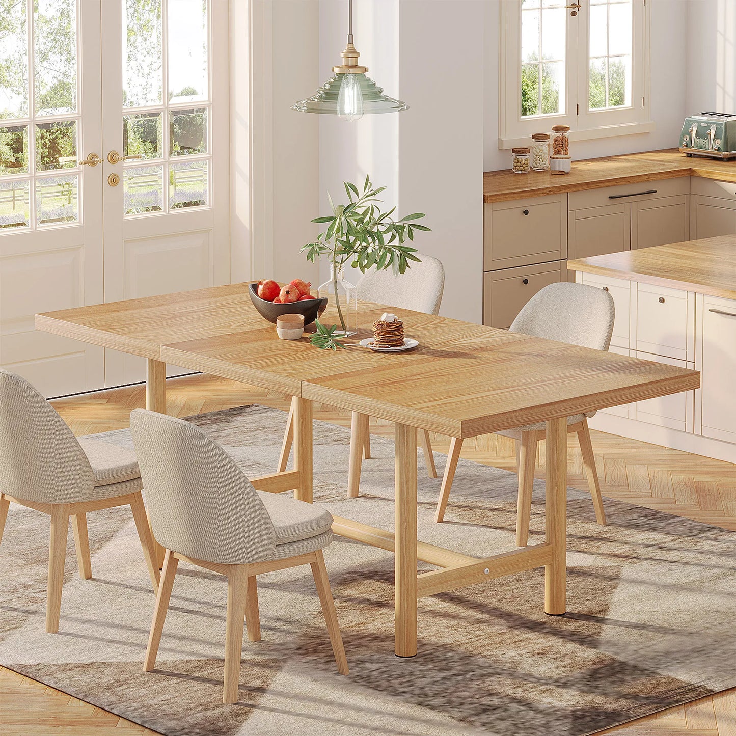 Rectangular dining table with metal legs