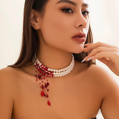 Halloween Vintage Imitation Pearl Tassel Pendant Necklace