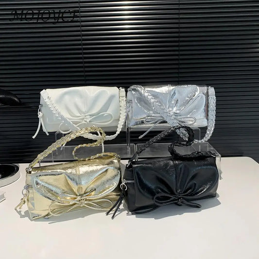 Bowknot pu leather flap handbag