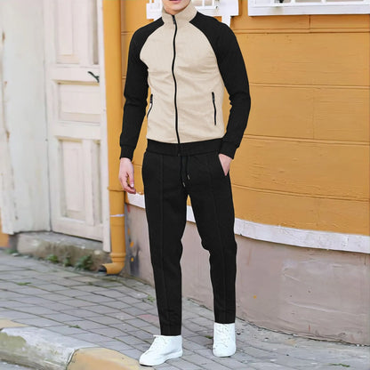 Men's plain waffle long sleeve pants suit