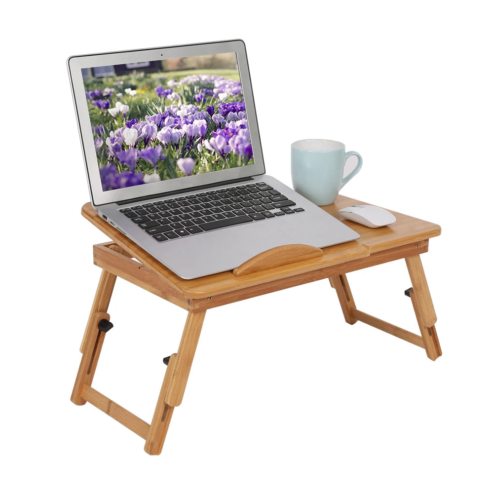Adjustable bamboo laptop bed desk