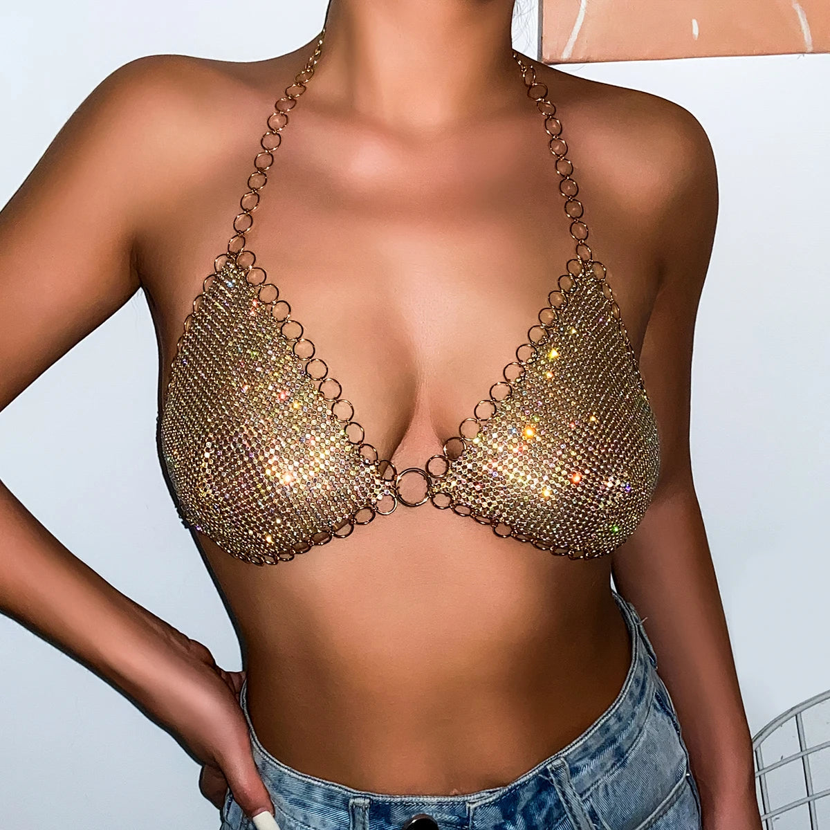 Shiny Rhinestone Mesh Body Chain