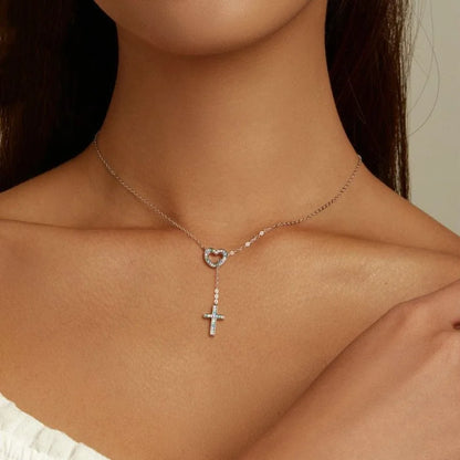 Women's Sterling Silver Heart Cross Necklace