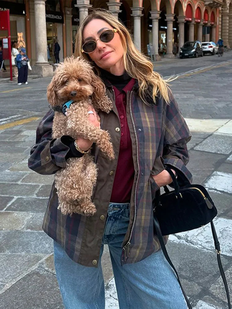 Fashion plaid patchwork women's jacket
