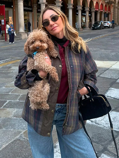 Fashion plaid patchwork women's jacket