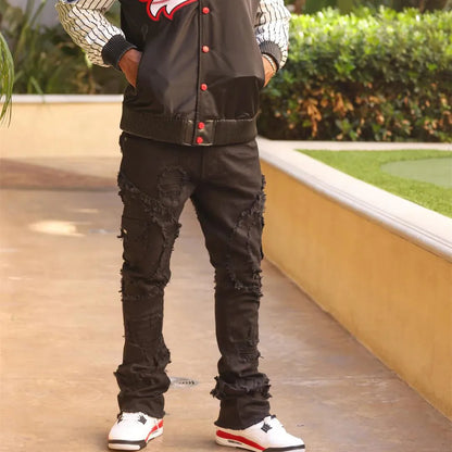 Fashion ripped stacked jeans
