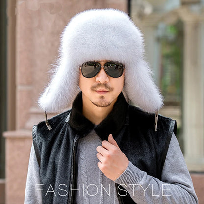 Winter men's fox fur bomber hat