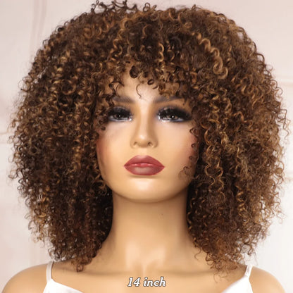 Short human hair afro kinky curly wig
