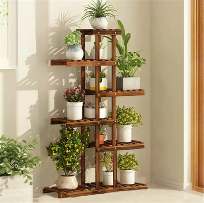 Wood plant stand corner shelf flower rack